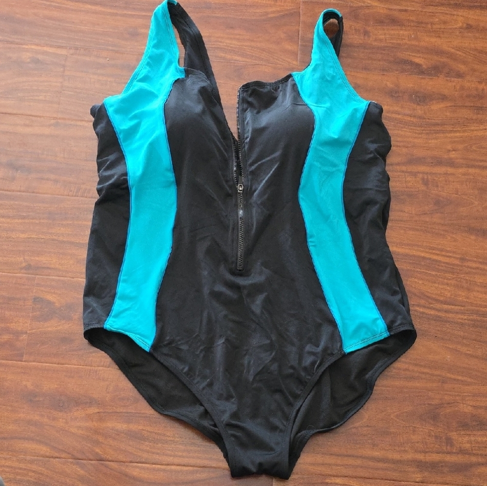 Swimsuits For All Black and Teal One Piece